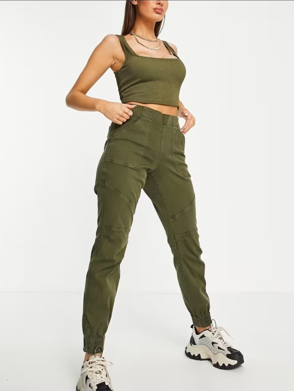 SPANX Olive Green Twill Cargo Jogger Pants